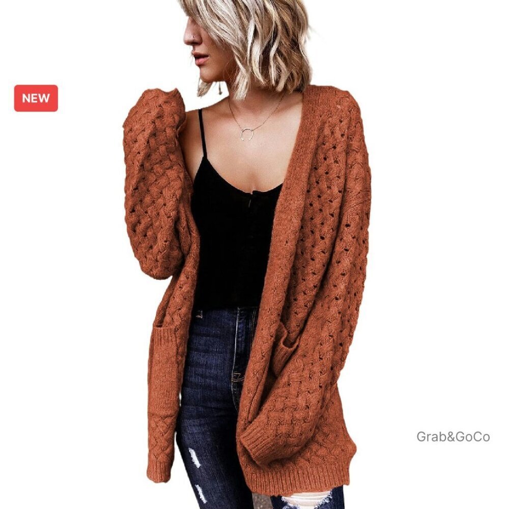 Chunky Cable Knit Cardigan Open Front Long Sleeve Oversized Chic Outerwear
